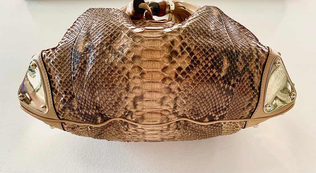 GUCCI BEIGE PYTHON INDY HOBO BAG