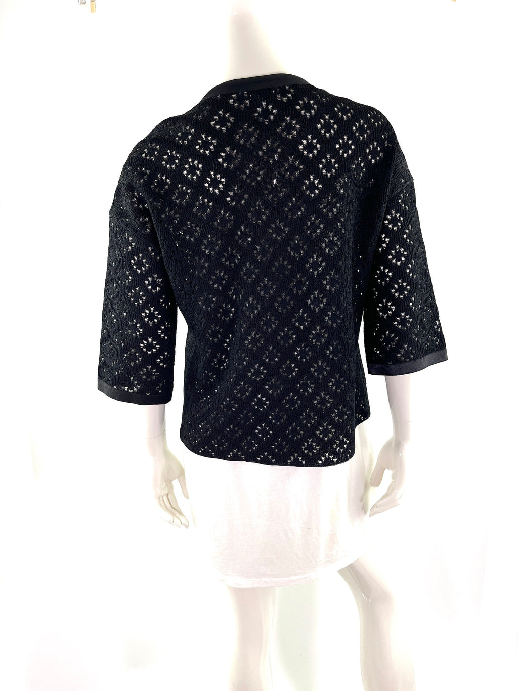 CHANEL Perforated Black Silk Knit Jacket igan 40 M 8