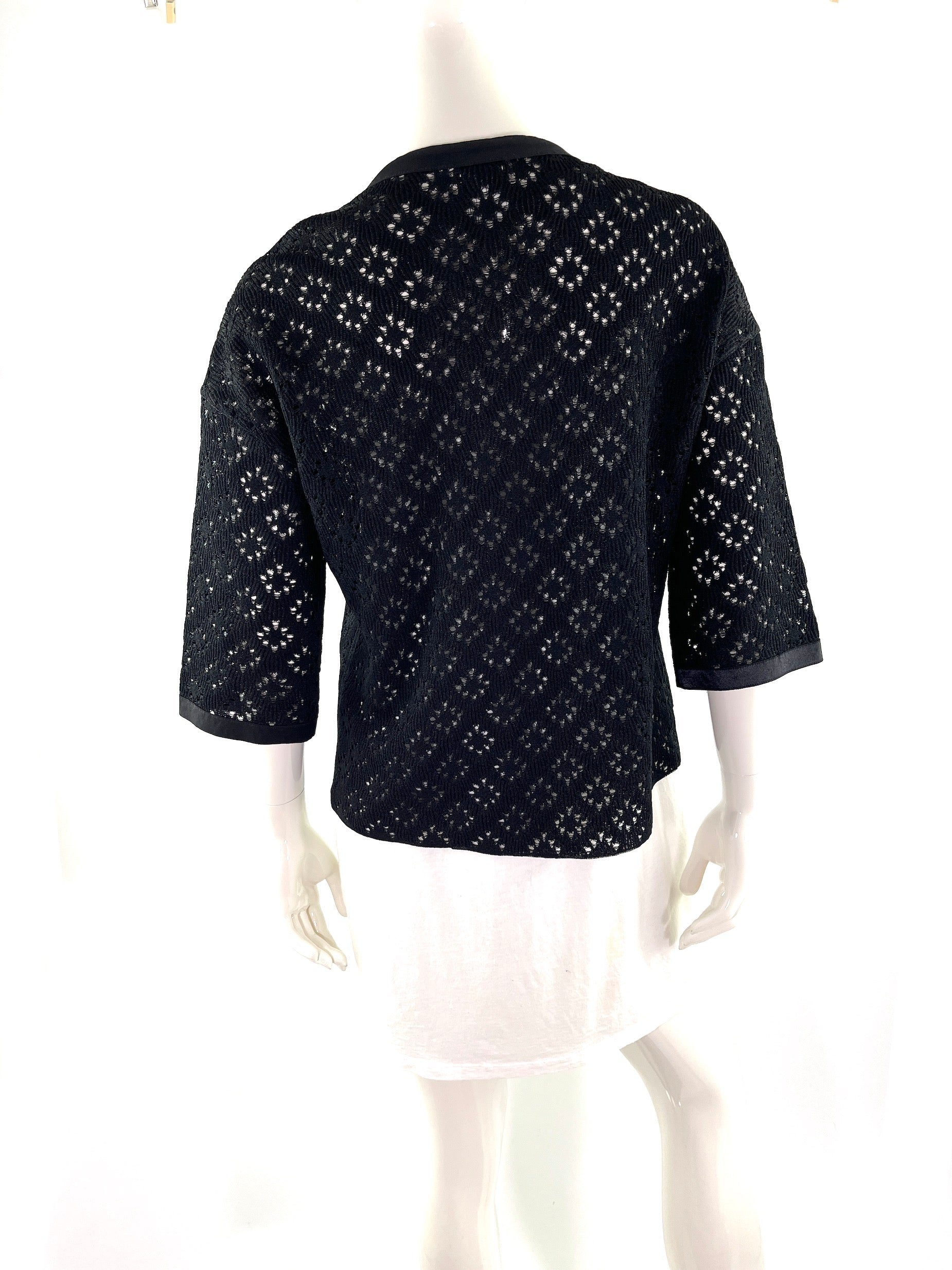 CHANEL Perforated Black Silk Knit Jacket igan 40 M 8