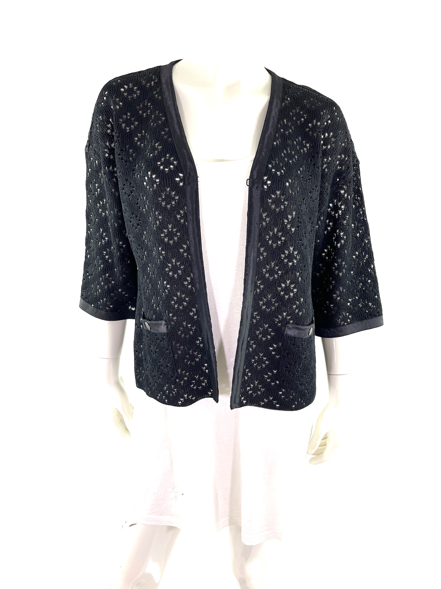 CHANEL Perforated Black Silk Knit Jacket igan 40 M 8