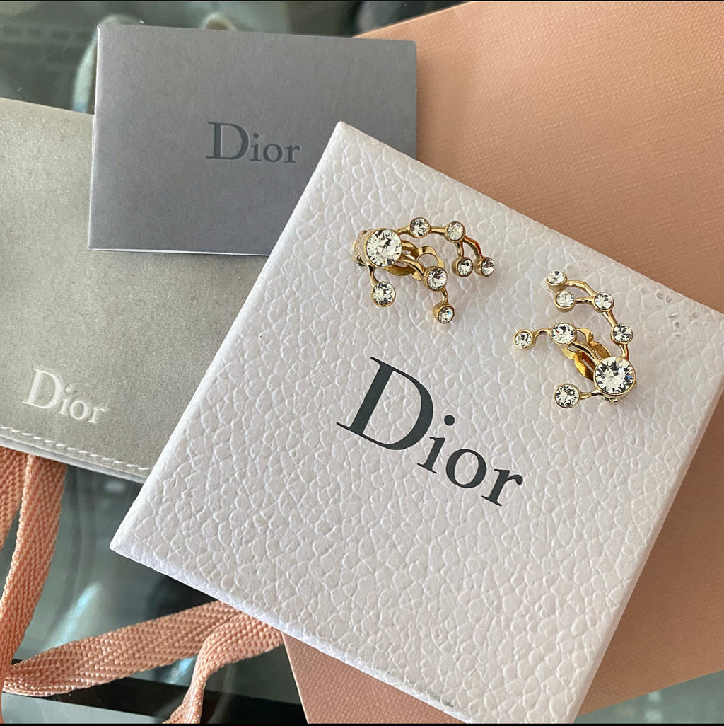 Dior Rhinestone and Goldtone Spray Clip on Earrings
