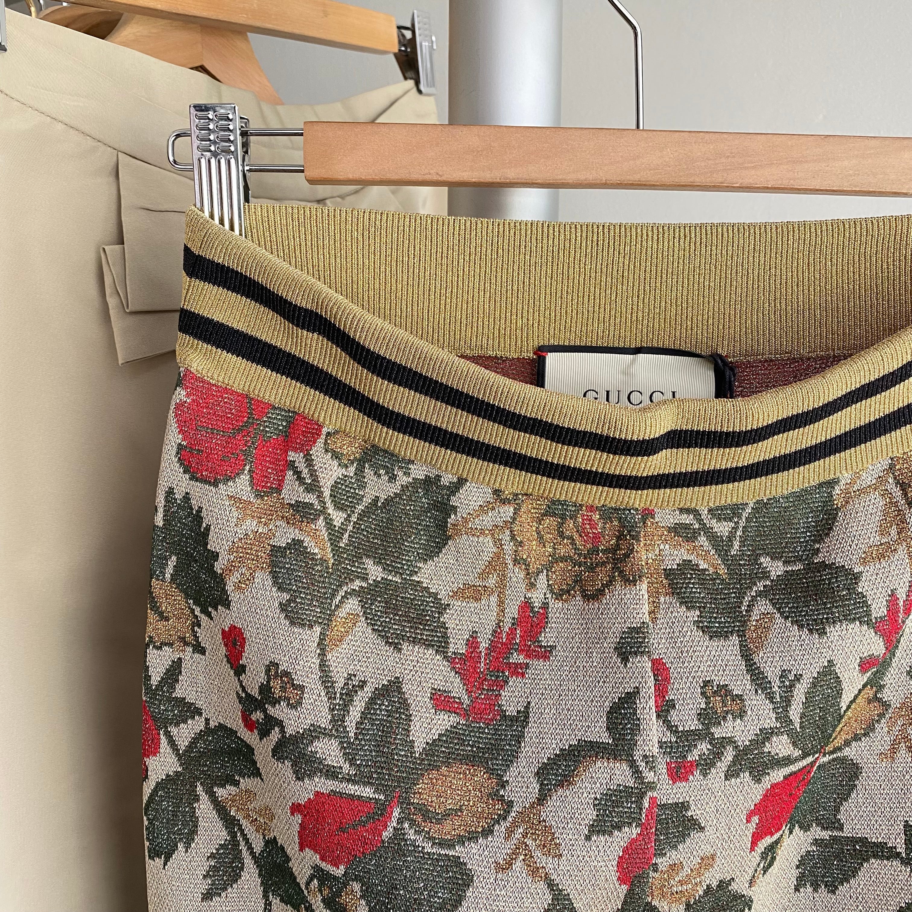 Gucci Gold Lurex Floral Knit Leggings - S