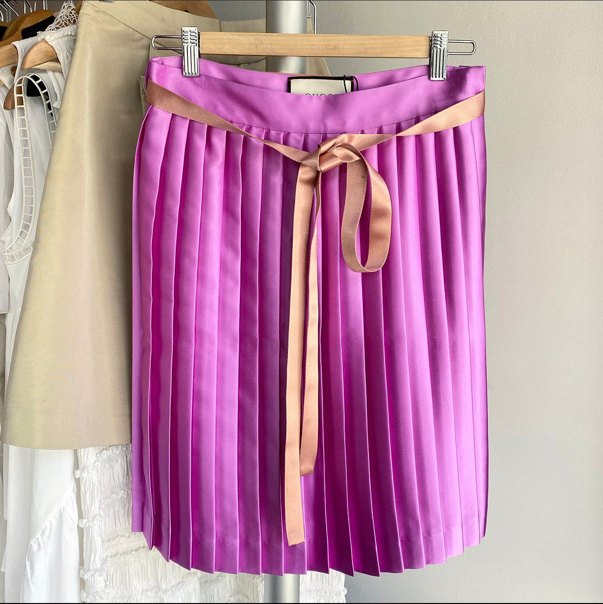 Gucci Purple Satin Pleated Skirt with Sash Belt - S