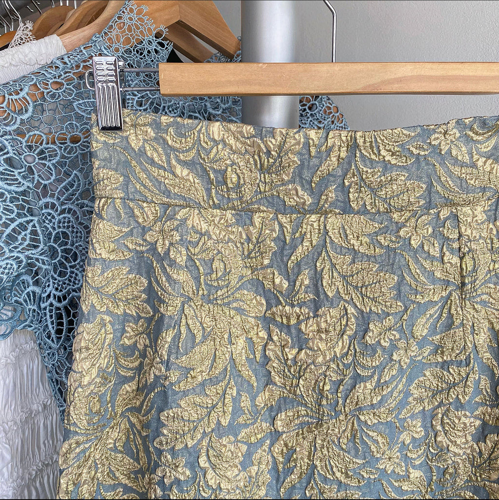 Dolce Gabbana Gold and Blue Metallic Brocade A-Line Midi Skirt - 2/4