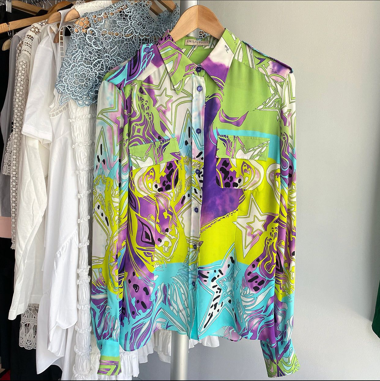 Emilio Pucci Purple and Blue Silk Pattern Blouse - L (8/10)