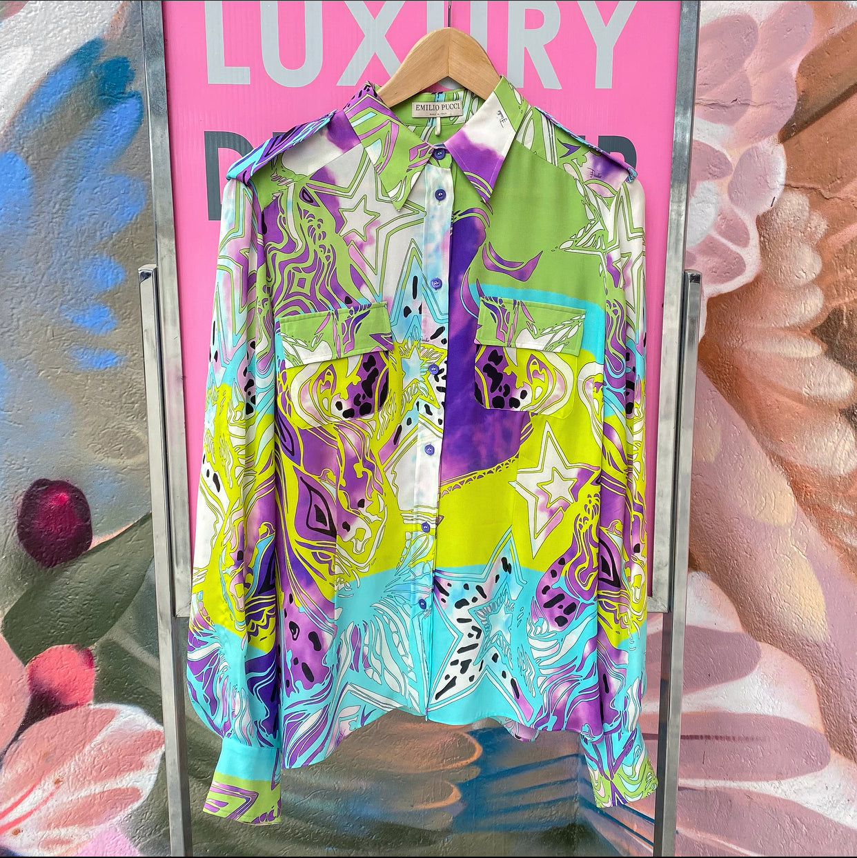 Emilio Pucci Purple and Blue Silk Pattern Blouse - L (8/10)