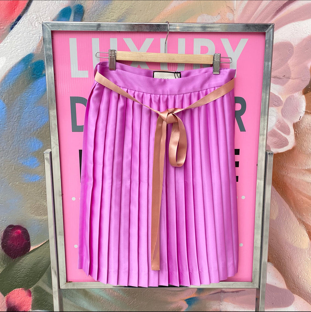 Gucci Purple Satin Pleated Skirt with Sash Belt - S