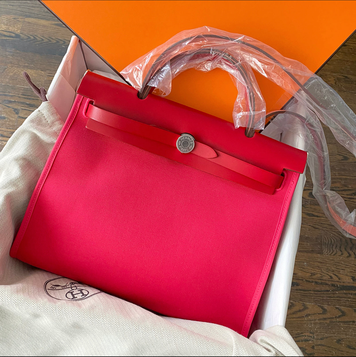 Hermes Herbag Zip 31 Bicolor Rose Extreme / Rouge Piment