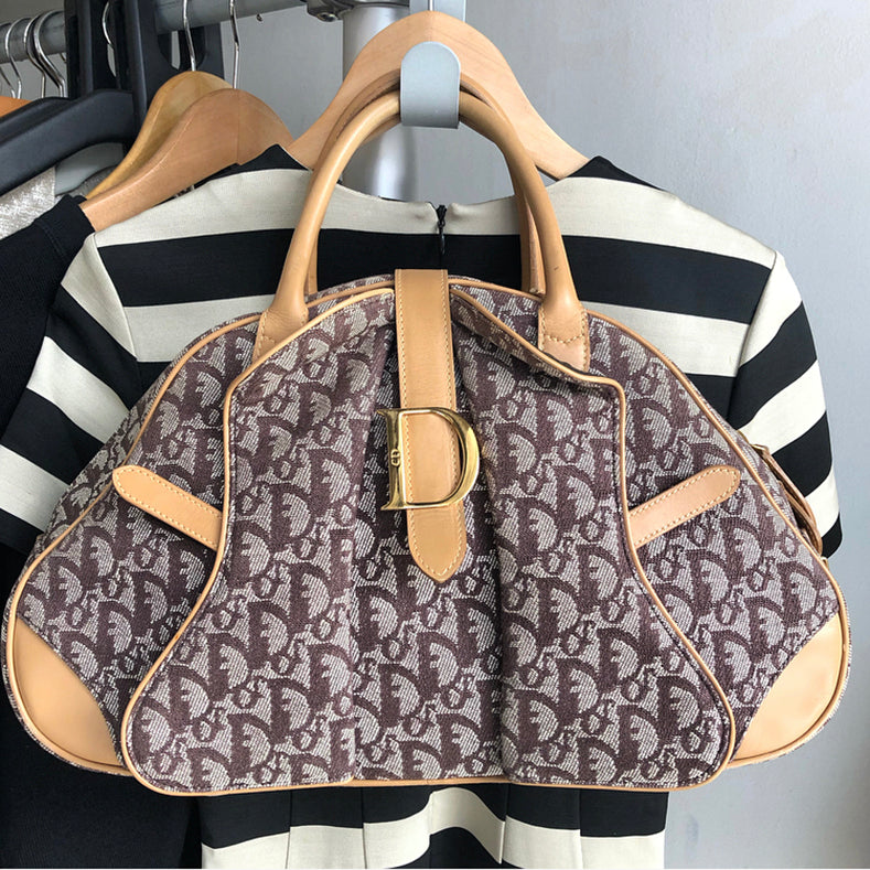 Christian Dior Brown Monogram Double Saddle Bowling Bag