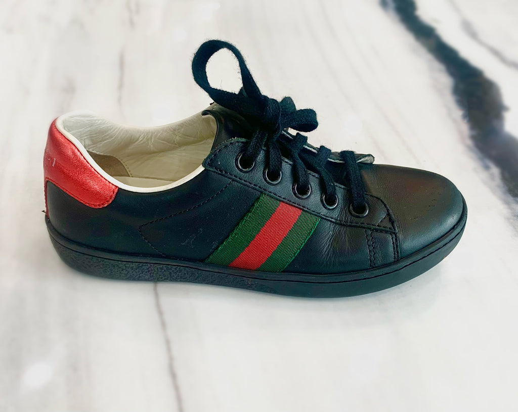 GUCCI BLACK LEATHER LOW-TOP TODDLER SNEAKERS