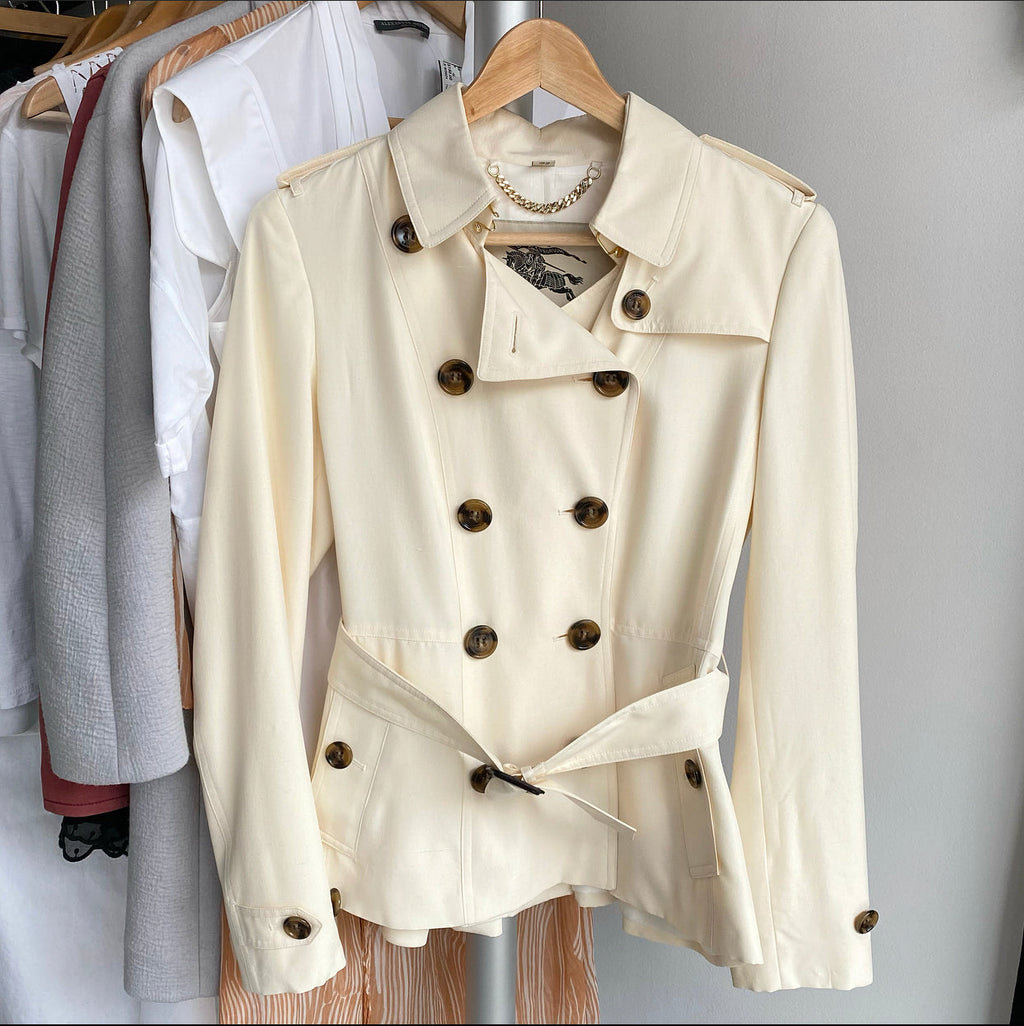 Burberry Cream Silk Short Trench Jacket - USA 4 / S