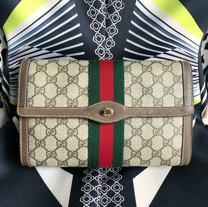 Gucci Vintage 1980’s Brown Monogram Canvas Clutch Bag