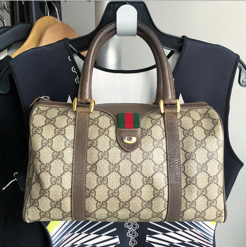 Gucci Vintage 1980’s Brown Monogram Canvas Boston Bag