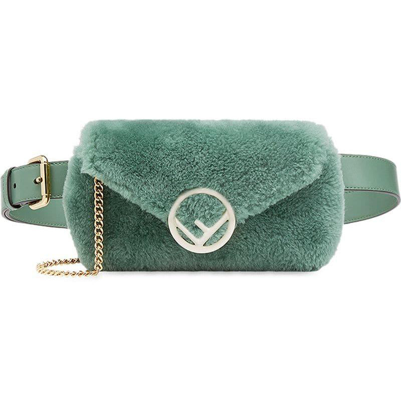Fendi Sea Green Shearling Convertible 2 in 1 Crossbody / Belt Bag