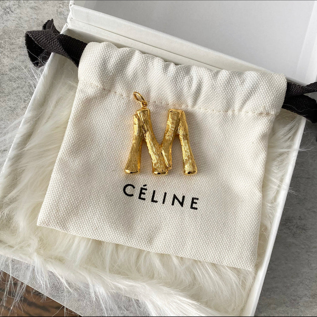 Celine Alphabet M Initial Goldtone Large Pendant