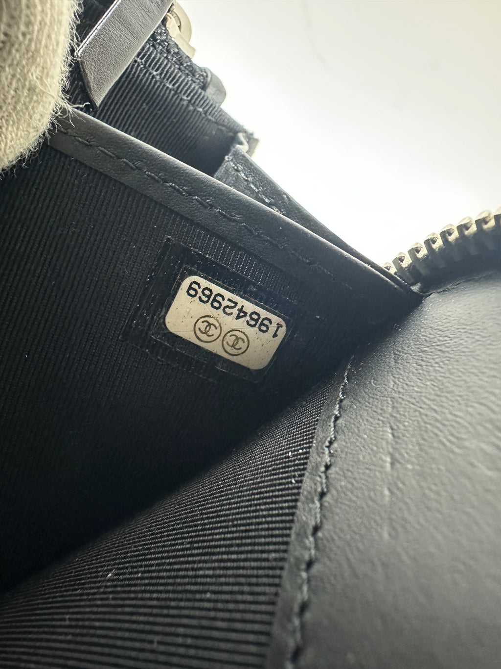 Chanel Black and Silver Leather Quilted CC Zip Continental Wallet