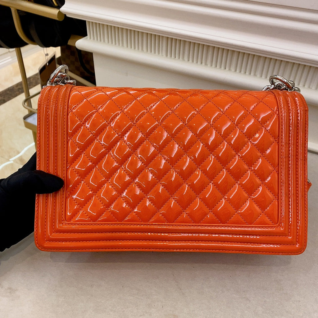 Chanel Patent Skin Quilted New Medium Le Boy Flap Orange