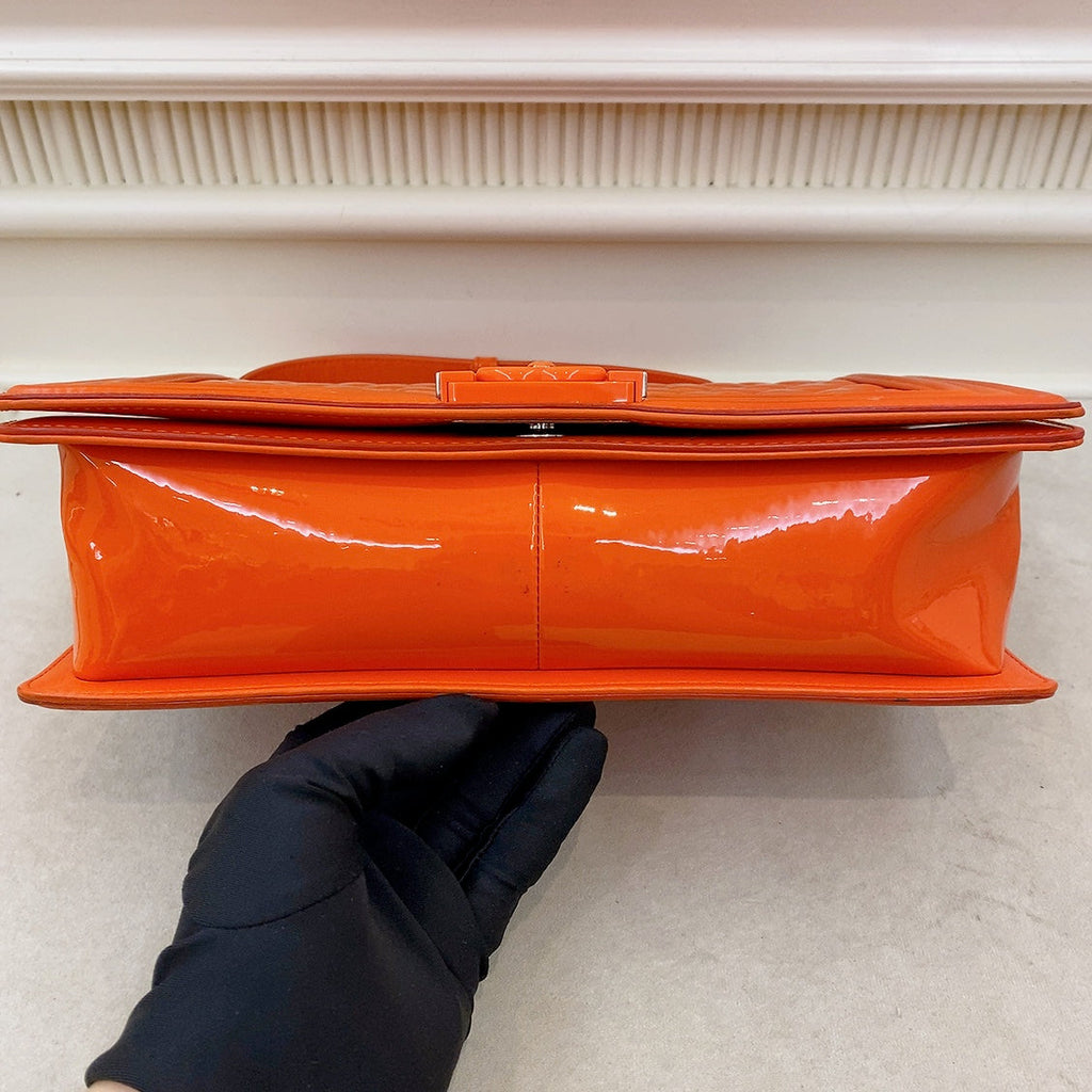 Chanel Patent Skin Quilted New Medium Le Boy Flap Orange