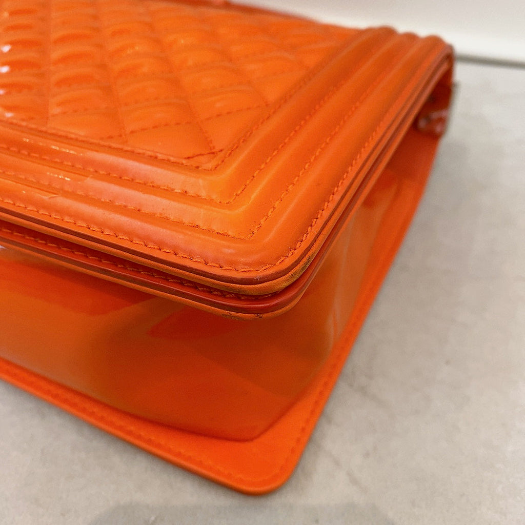 Chanel Patent Skin Quilted New Medium Le Boy Flap Orange