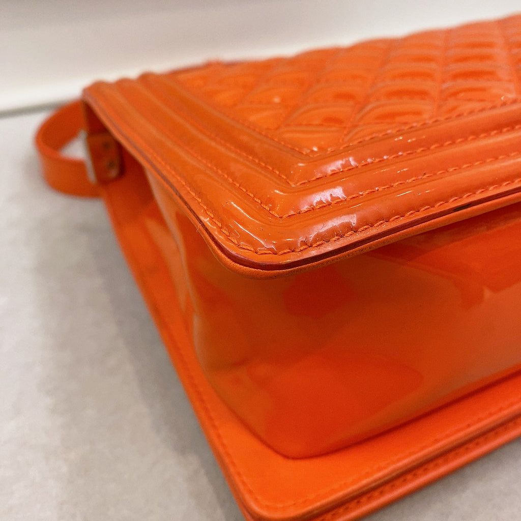 Chanel Patent Skin Quilted New Medium Le Boy Flap Orange