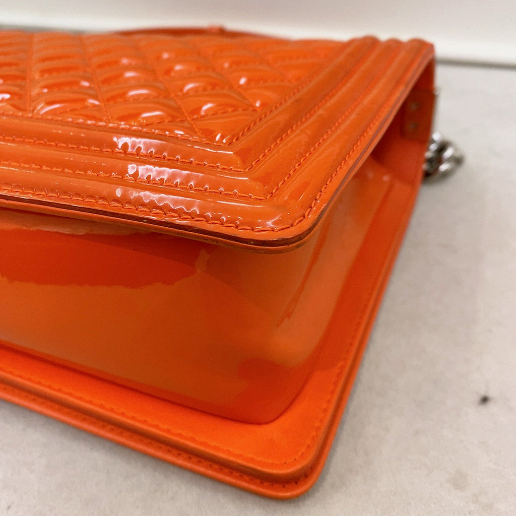 Chanel Patent Skin Quilted New Medium Le Boy Flap Orange
