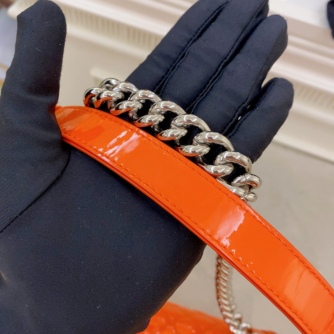 Chanel Patent Skin Quilted New Medium Le Boy Flap Orange