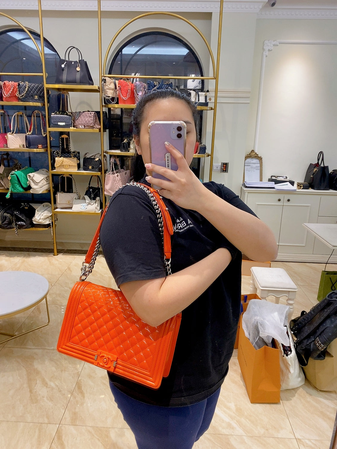 Chanel Patent Skin Quilted New Medium Le Boy Flap Orange