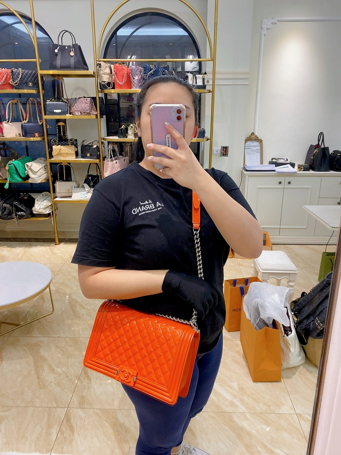 Chanel Patent Skin Quilted New Medium Le Boy Flap Orange