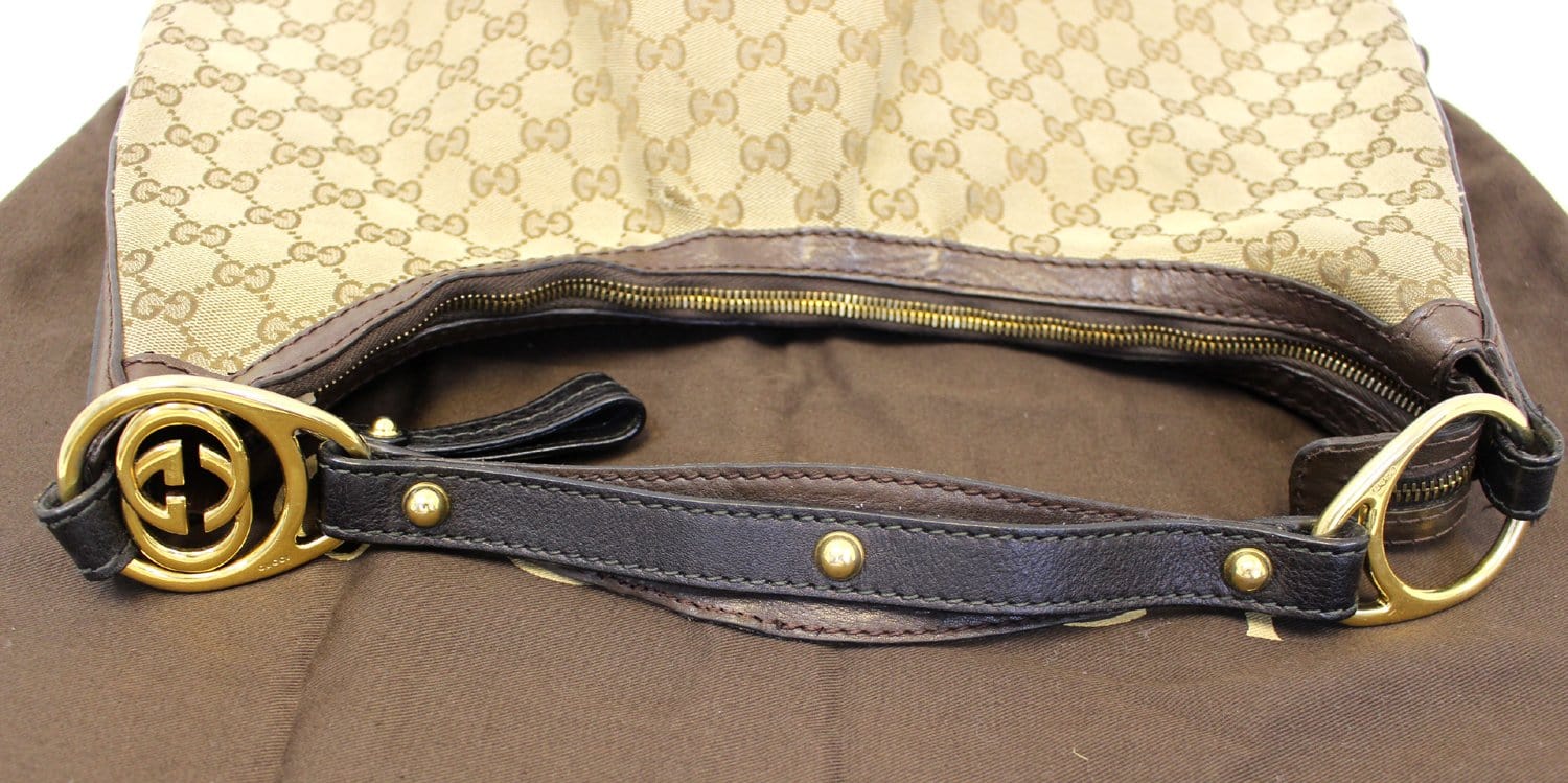 GUCCI Beige/Ebony GG Canvas Interlocking G Medium Hobo Bag