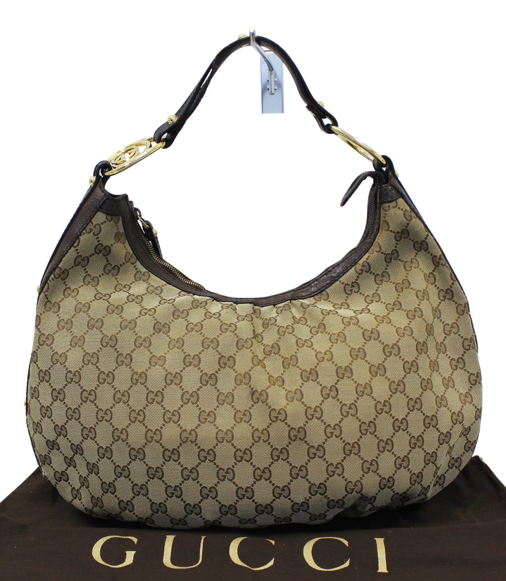 GUCCI Beige/Ebony GG Canvas Interlocking G Medium Hobo Bag