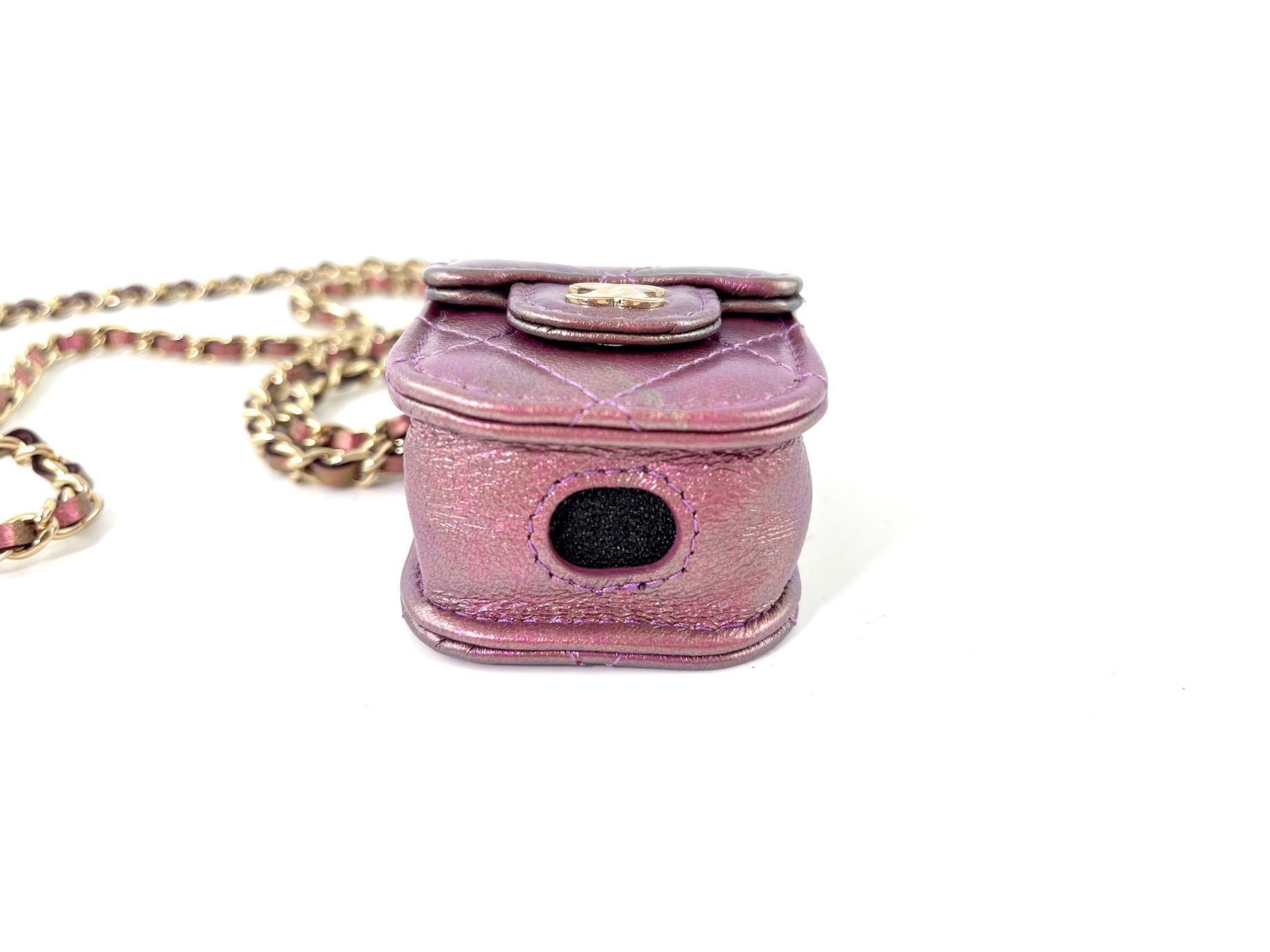 CHANEL 2020 Iridescent Purple AirPods Case Holder with Chain
