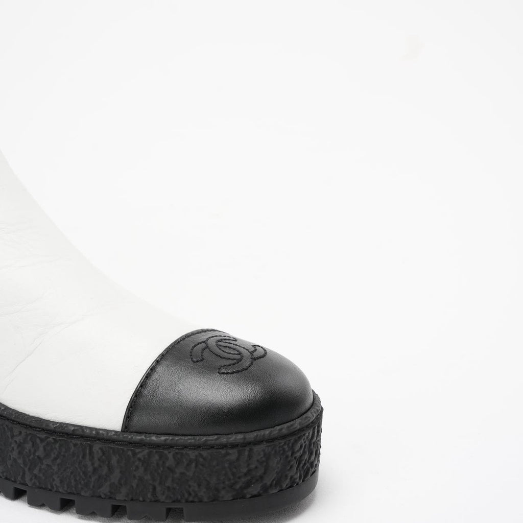 Chanel Black/White Calfskin Cap Toe CC Ankle Boots 39