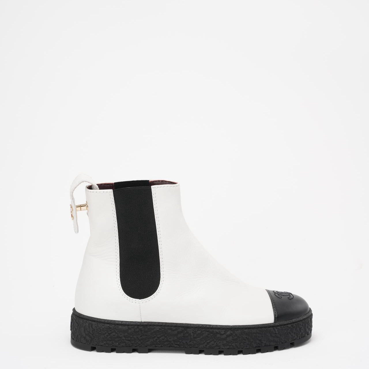 Chanel Black/White Calfskin Cap Toe CC Ankle Boots 39