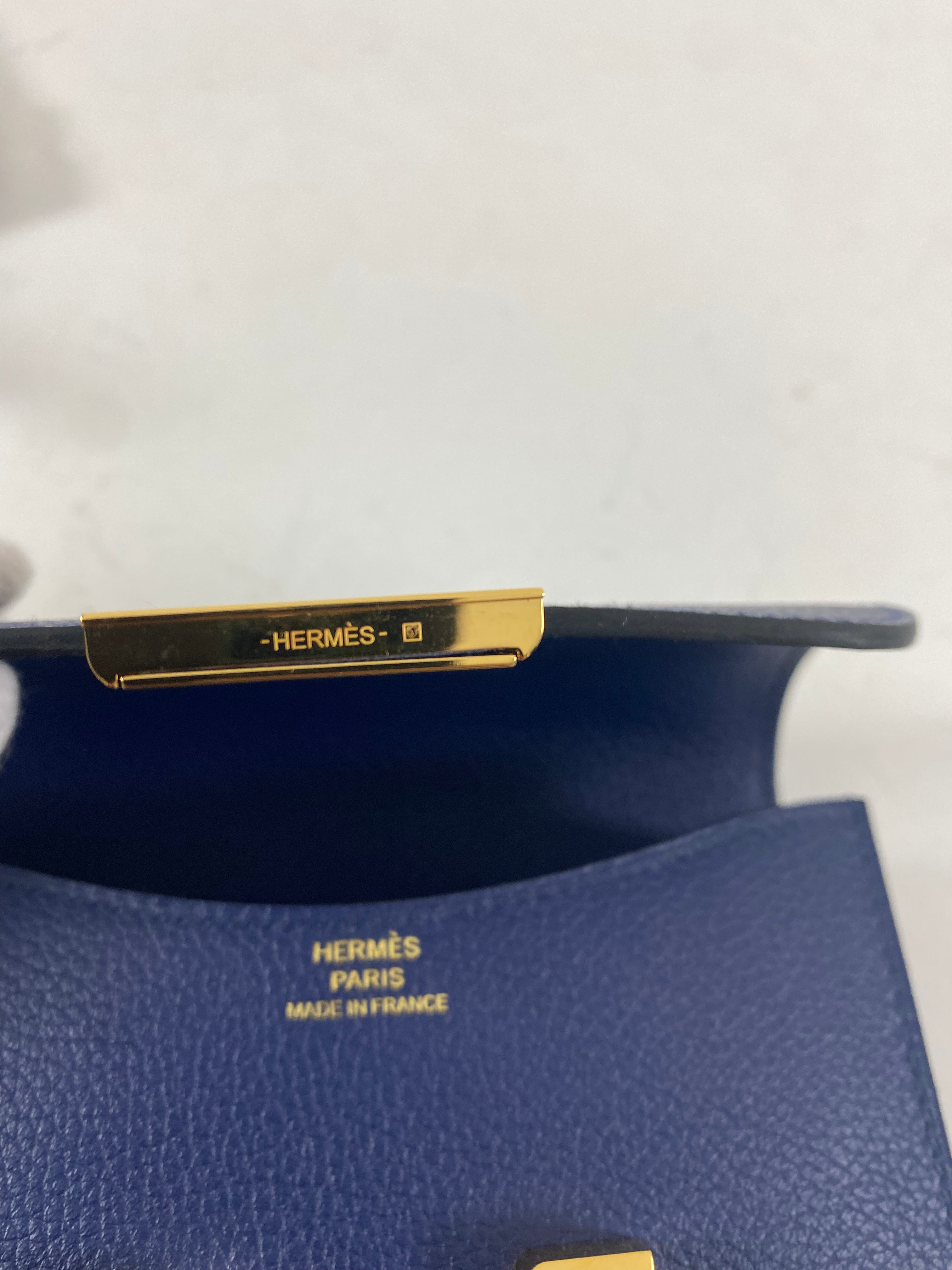 Hermes Constance Slim Wallet Blue Sapphire Evercolor GHW