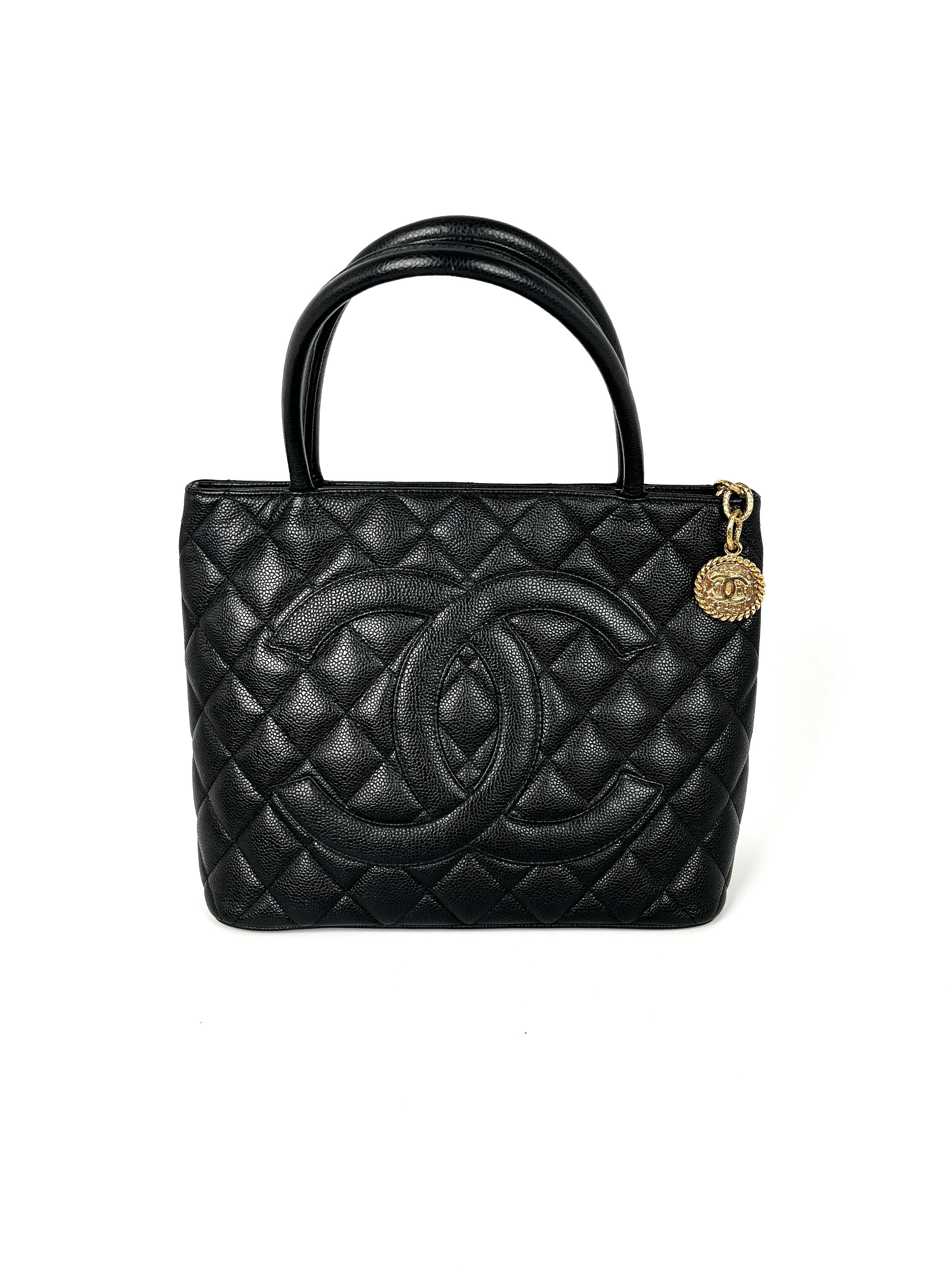 Vintage CHANEL Medallion Timeless Black Quilted Caviar Tote Bag