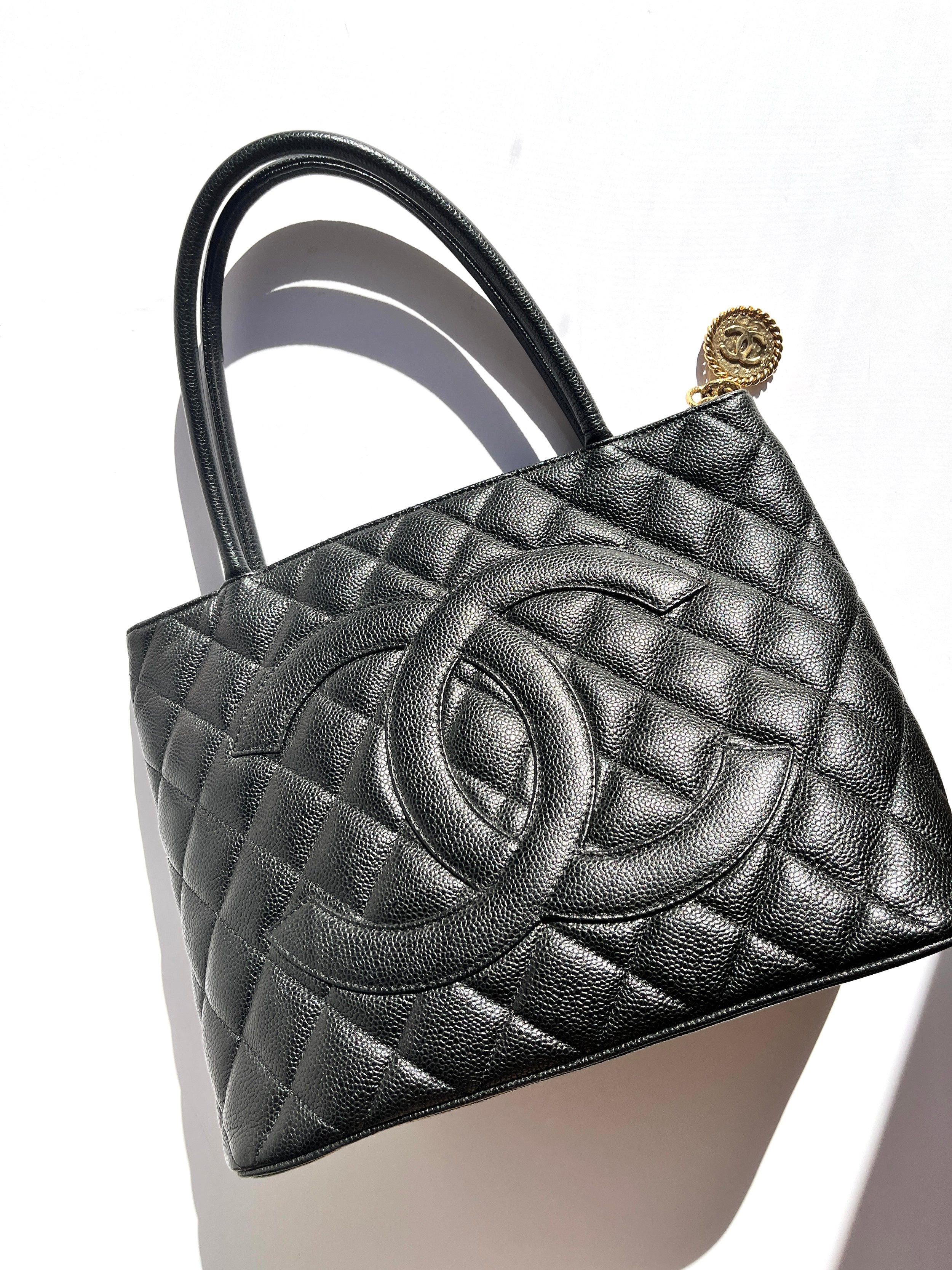 Vintage CHANEL Medallion Timeless Black Quilted Caviar Tote Bag