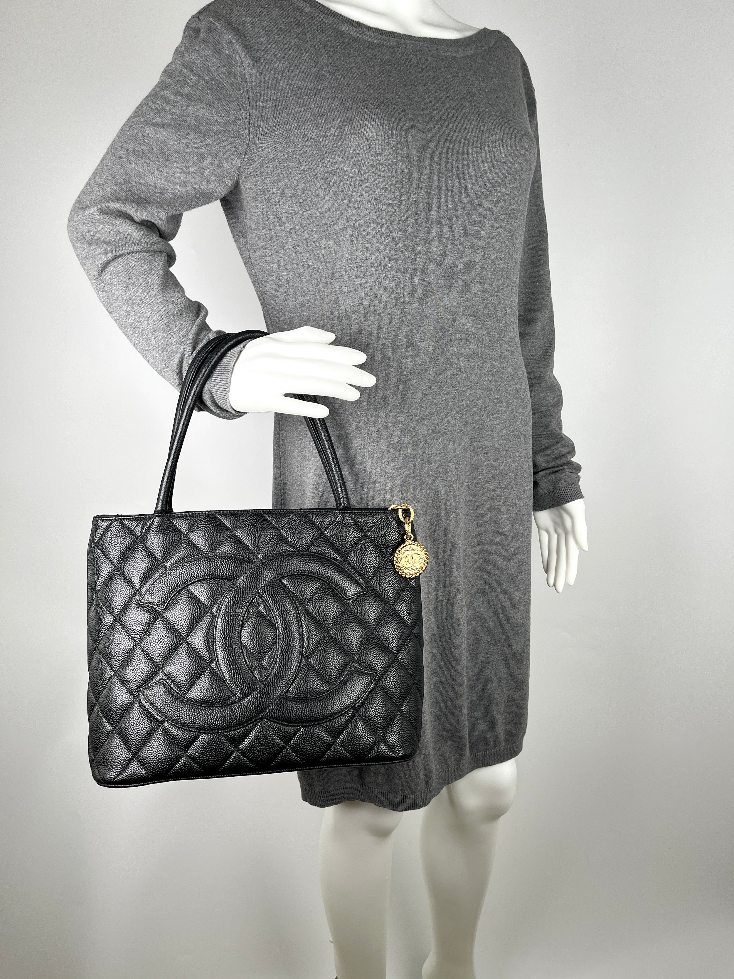 Vintage CHANEL Medallion Timeless Black Quilted Caviar Tote Bag
