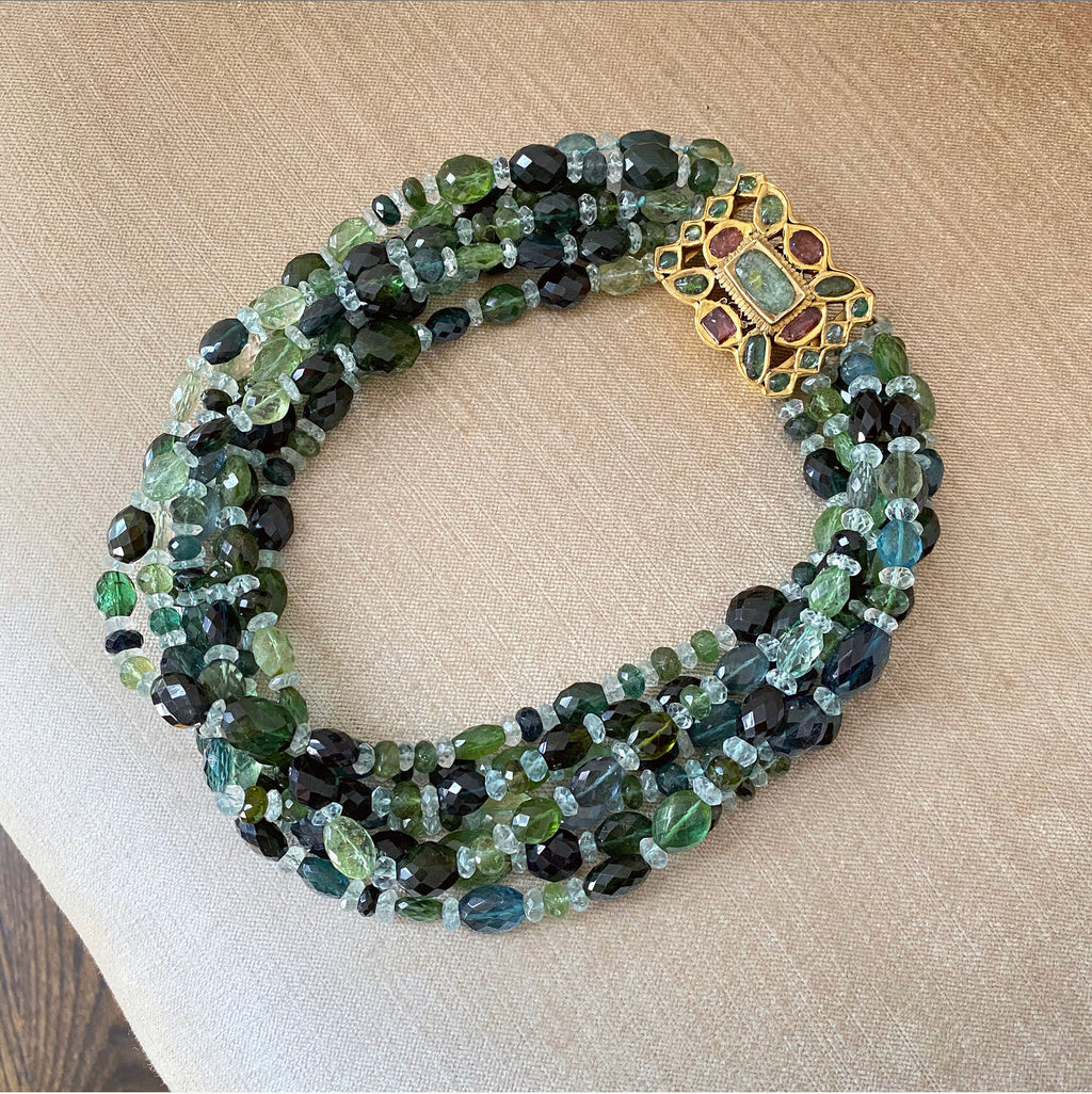 Eileen Coyne 22k Gold and Green Tourmaline Multi Strand Bead Necklace