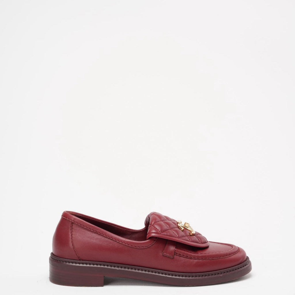Chanel Red Lambskin Quilted CC Turnlock Loafers Size 38C