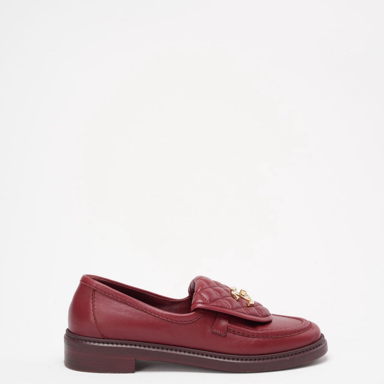 Chanel Red Lambskin Quilted CC Turnlock Loafers Size 38C