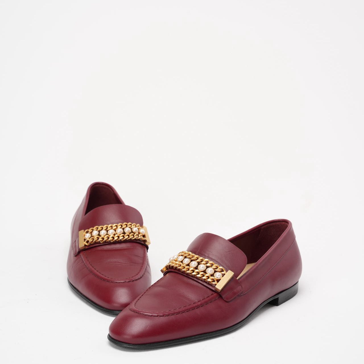 Chanel Burgundy Interlocking CC Logo Loafers Size 37