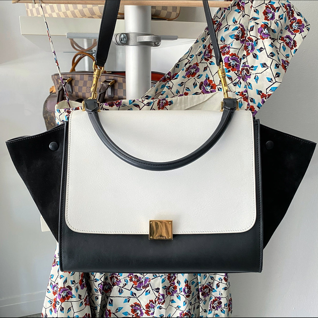 Celine Black and White Medium Trapeze Two Way Bag