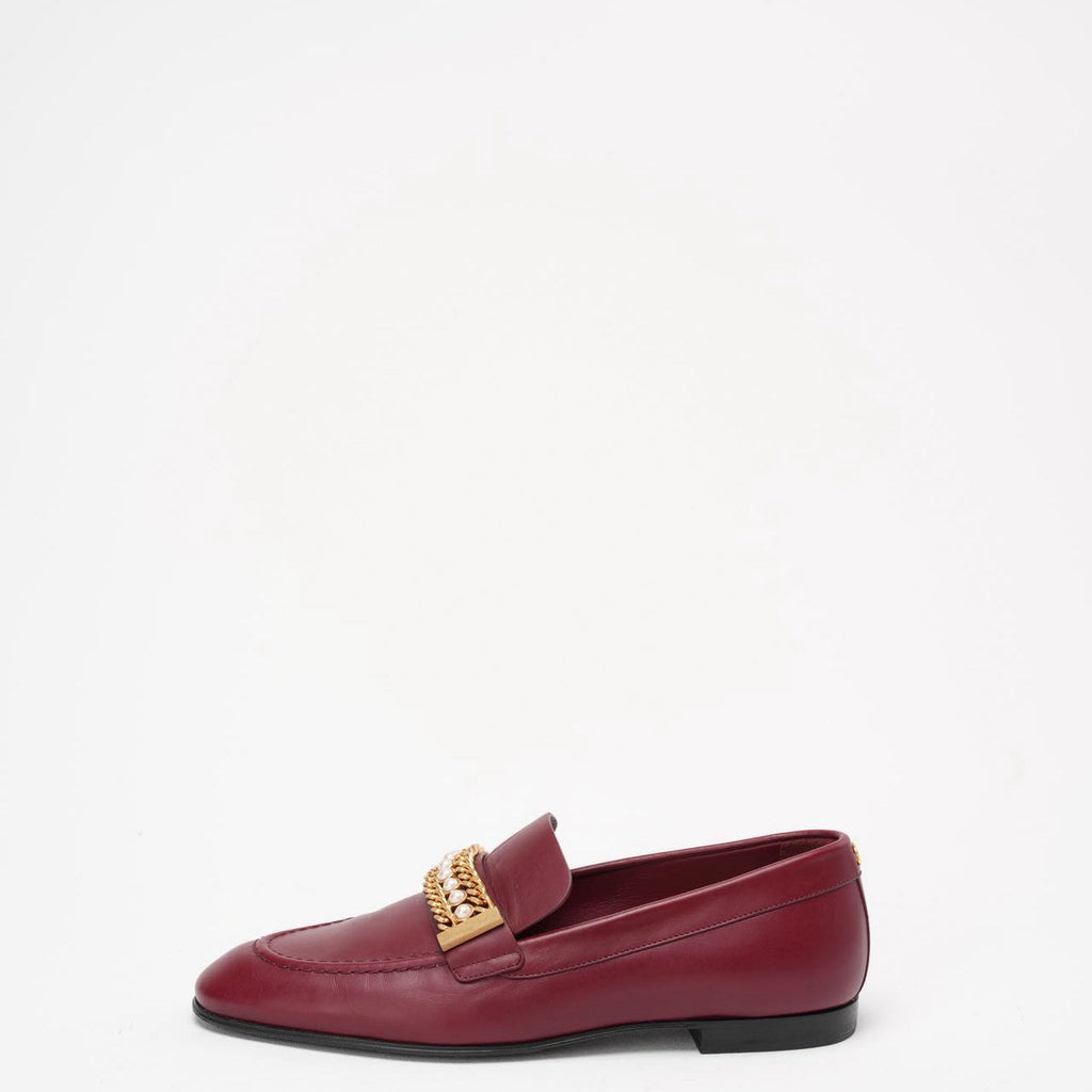 Chanel Burgundy Interlocking CC Logo Loafers Size 37