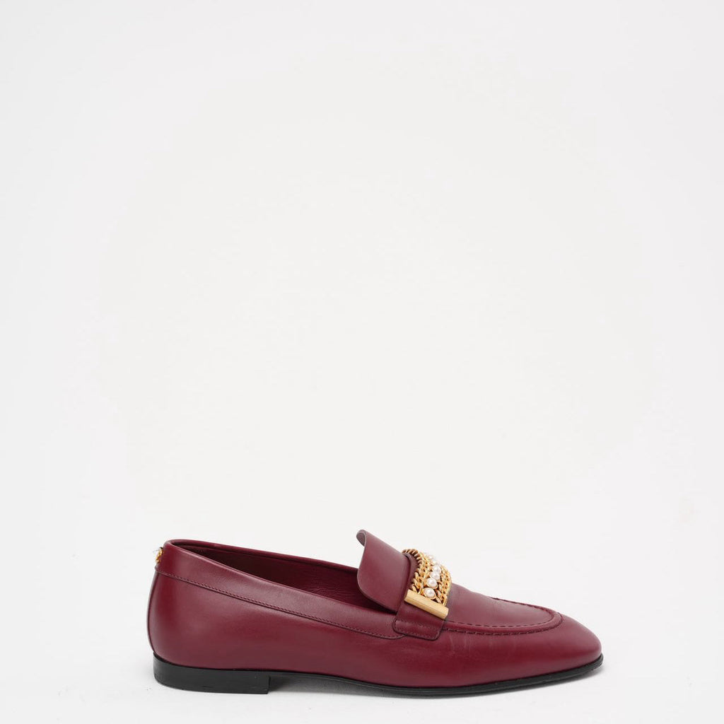 Chanel Burgundy Interlocking CC Logo Loafers Size 37
