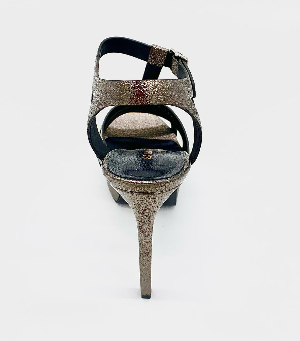 SAINT LAURENT METALLIC BROWN PLATFORM SANDALS