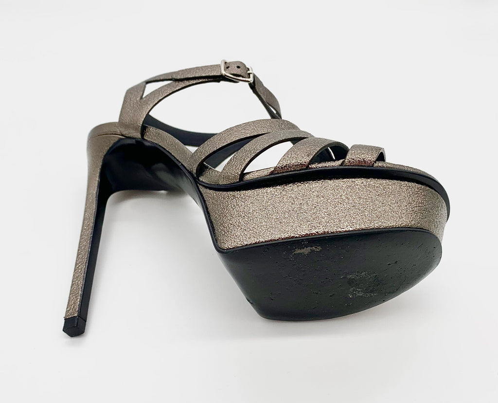SAINT LAURENT METALLIC BROWN PLATFORM SANDALS