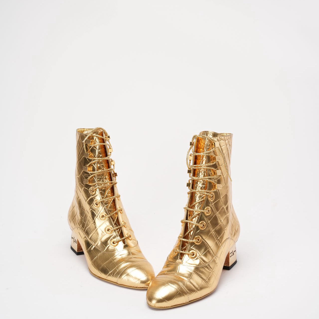 Chanel Leather Gold Ankle Boots 37.5