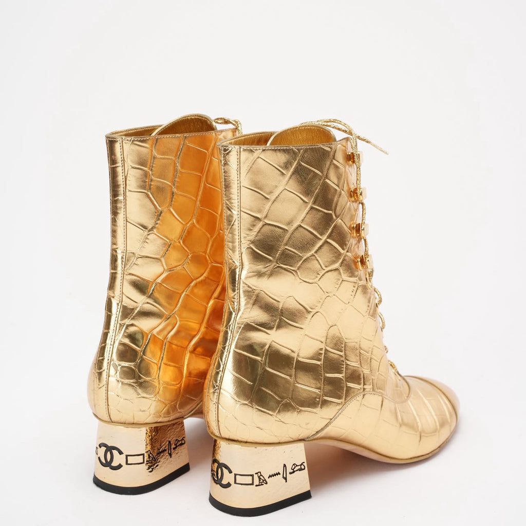 Chanel Leather Gold Ankle Boots 37.5