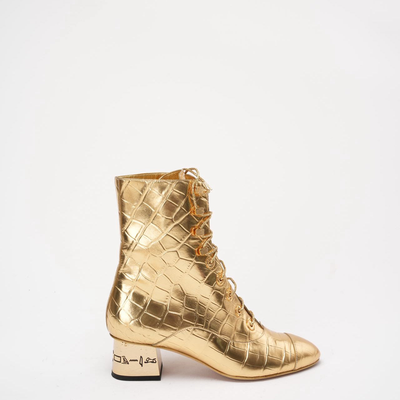 Chanel Leather Gold Ankle Boots 37.5