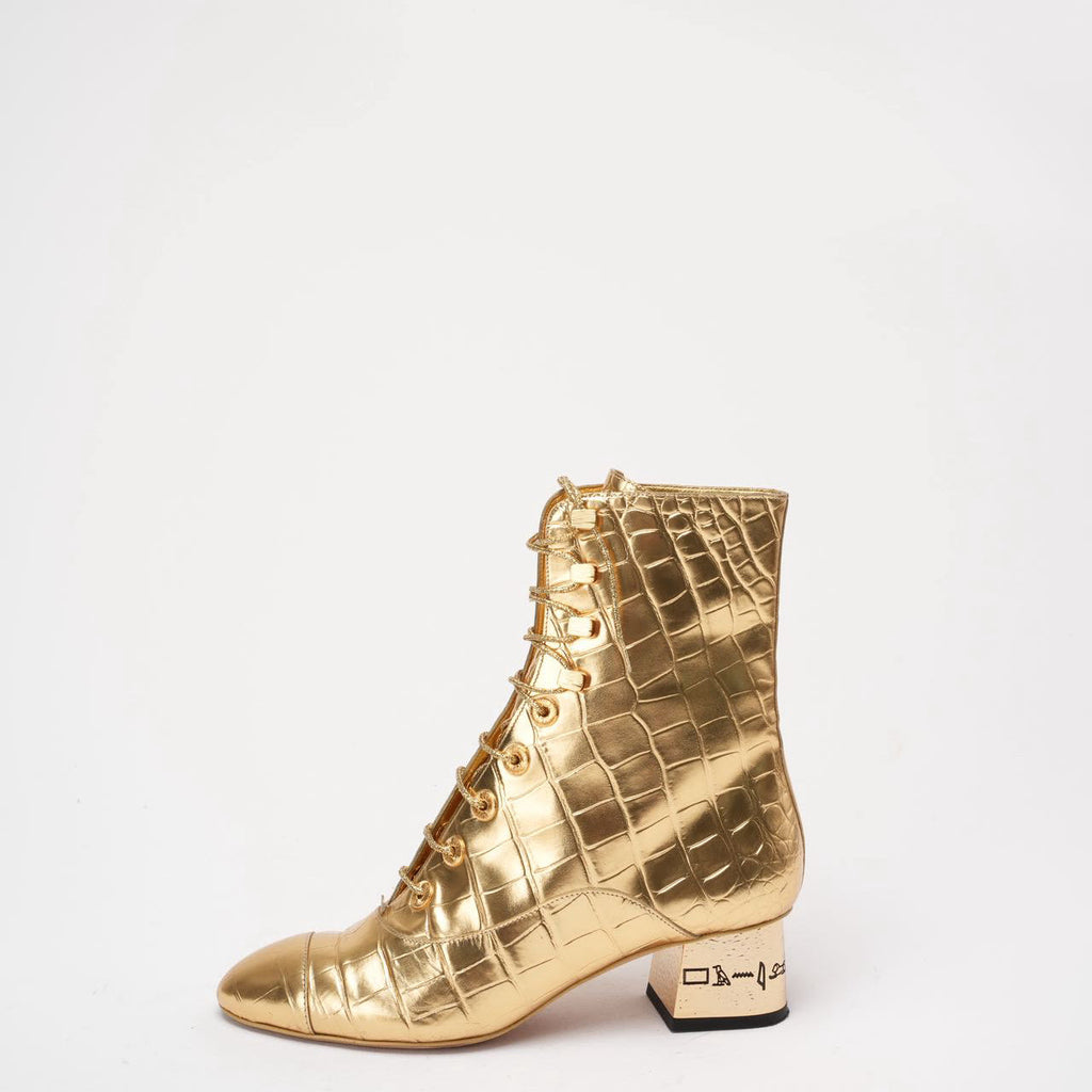 Chanel Leather Gold Ankle Boots 37.5